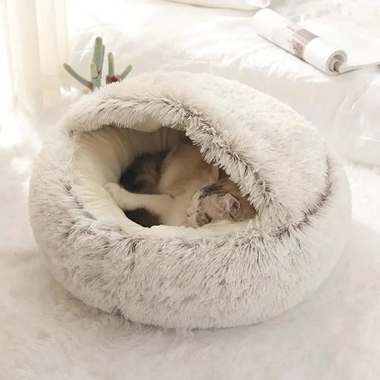 Soft Plush Pet Bed with Cover Round Cat Bed Pet Mattress Warm Cat Dog 2 in 1 Sleeping Nest Cave for Small Dogs LAIBAYAAN